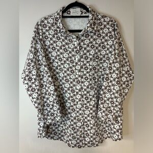 Floral‎ Denim Jacket Retro Hippie Oversized Snap On Checkered Jacket